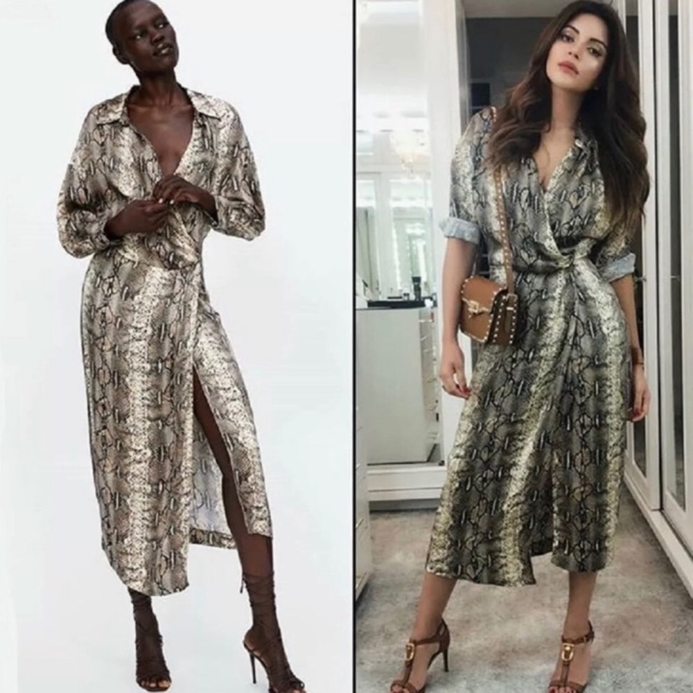 Zara Snake Print Dress in Silver and Black